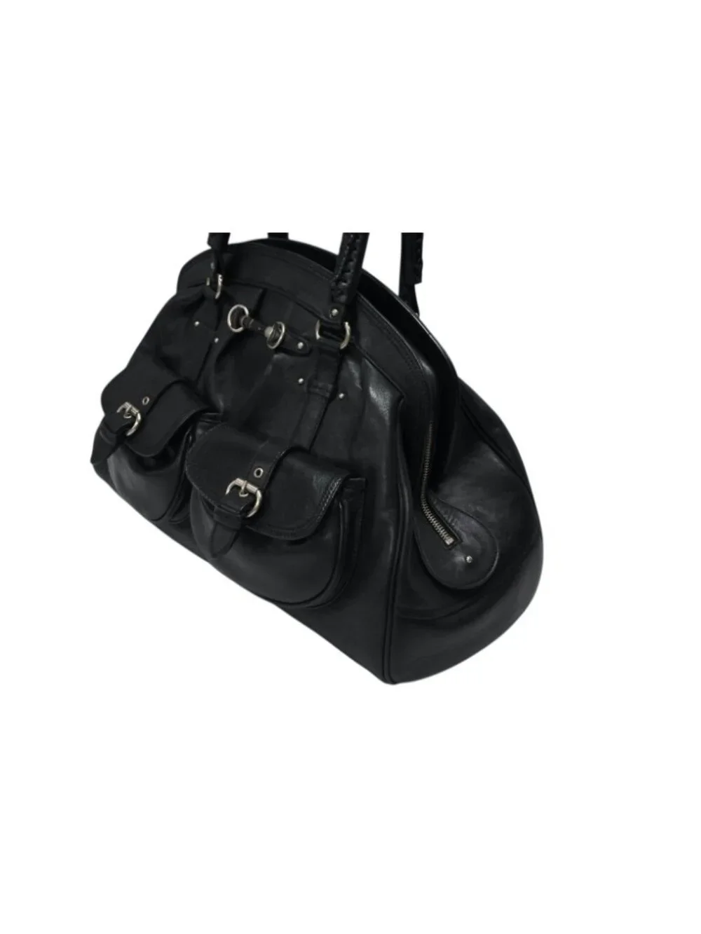 Dior Handbag Leather Black Silver
